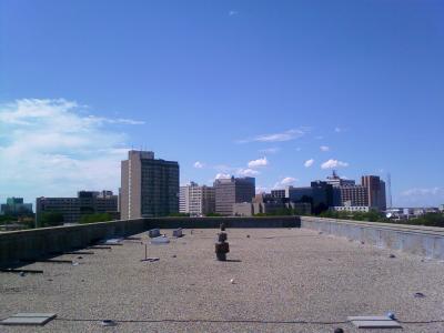 Blick von der Krankenhausdachterrasse