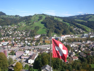 Wattwil von der Iburg aus, Spital links unten